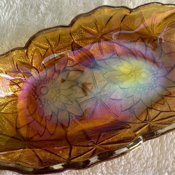 Vintage Amber Carnival Glass Sunflower Pattern Dish Vintage Marigold Candy Dish - Picture 5 of 5